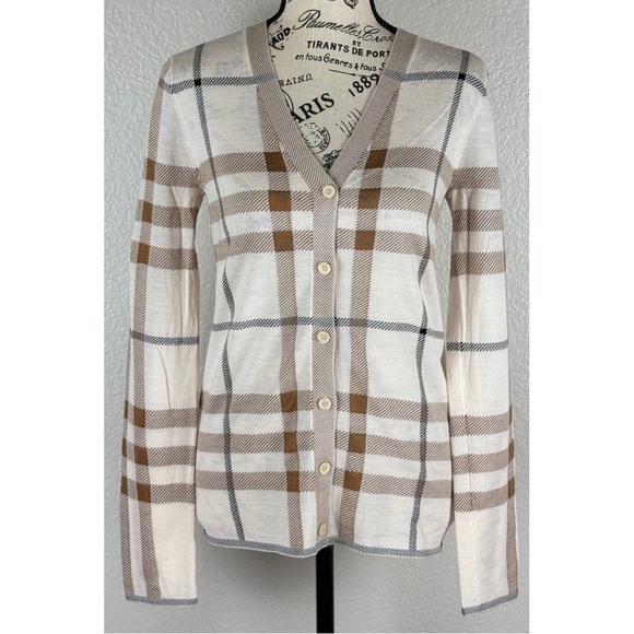 Burberry Ramana Check Wool-Silk Blend Cardigan Sweater, size XS - Picture 3 of 15